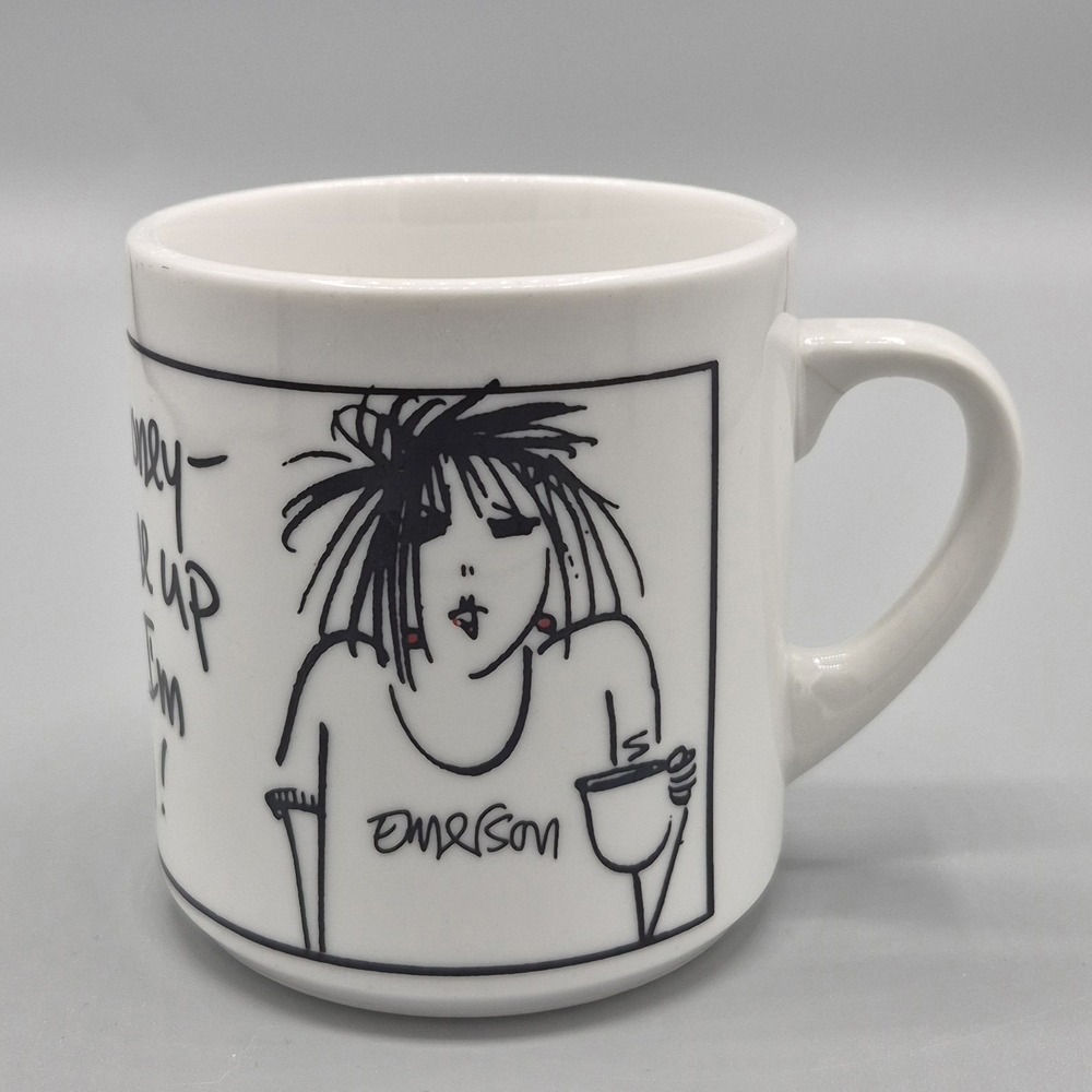 Vintage 1989 Emerson Collectible Coffee Cup Mug Listen Honey Wake Me When thin‎